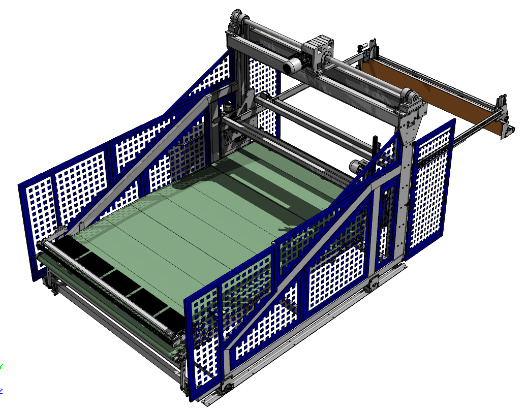 Übersicht einer automatisierten Ablageeinheit (Upstacker) für Wabenplatten mit Fördertechnik und Stapelbereich in einer industriellen Umgebung
